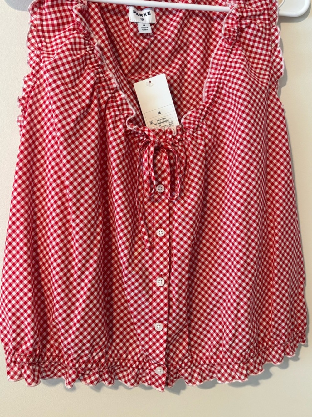 Parke x Target Womens Shell Tank Top Red Gingham Ruffle Button-Front Size Med - Picture 3 of 5